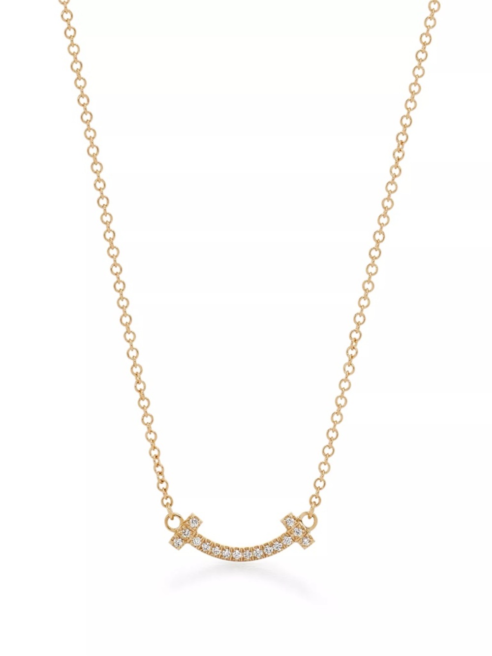 Tiffany & Co. Yellow Gold Pavé mini Smile Pendant Necklace